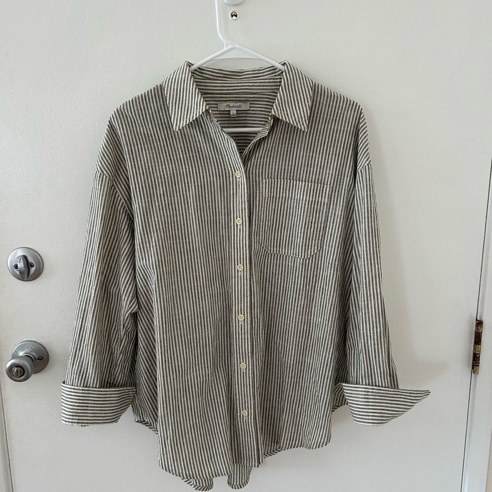 Madewell Black and White Striped Button Up